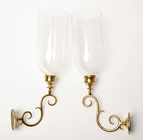Pair of Brass Hurricane Sconces
