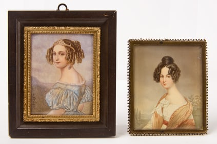 Two Signed Painted Miniature Portraits of Women