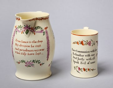 Communion Mug and Creamware  Pitcher with Verse