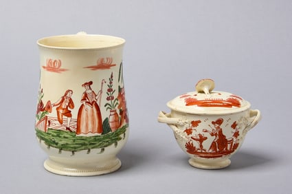 Large  Creamware Mug and Covered Sugar