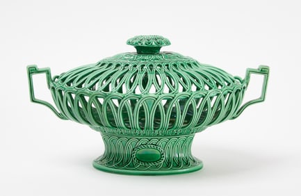 Green Creamware Open-Weave Chestnut Basket