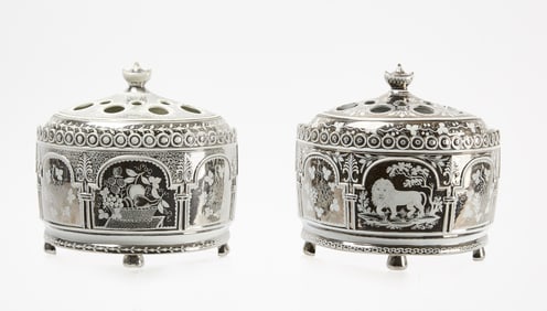 Pair of Silver Luster Bough Pots