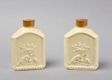 Pair of Aesop's Fables Creamware Tea Canisters