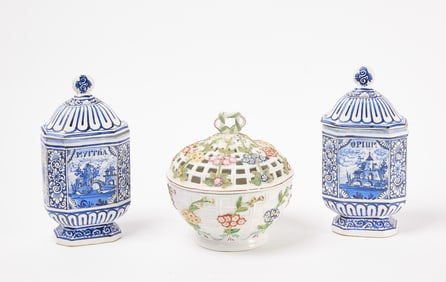 Apothecary Covered Cannisters and Reticulated Bowl