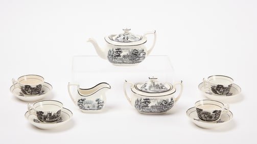 Child's Black and White Transfer Tea Set
