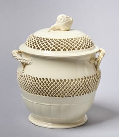 Large Covered Creamware Jar
