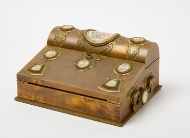 Brass Ladies Writing Desk With Porcelain Medallions