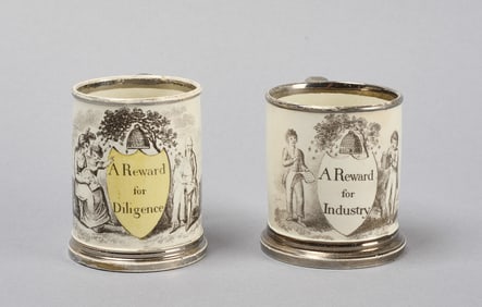 Two Silver Luster Child's Mugs