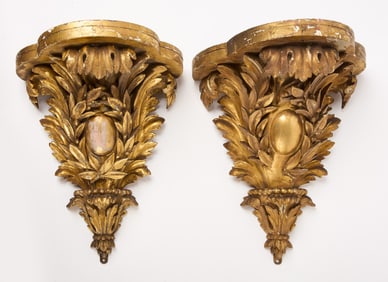 Pair of Gilded Carved Wood Shelves