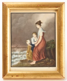 Watercolor of a Young Mother with Children