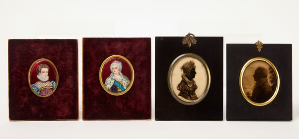 Two English Profile Miniatures and Two Biedermeier Miniature Portraits
