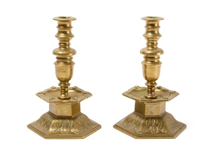 Pair of Early Brass Candlesticks
