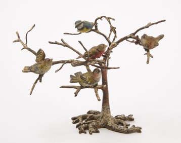 Vienna Bronze Six Birds in a Sapling Tree