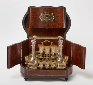 Burl Cabinet Cordial Set with Boulle Inlay