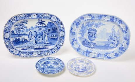 Two Transferware Platters and Two Plates