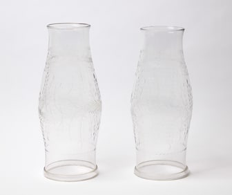 Pair of Etched Glass Hurricane Shades