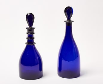 Two Cobalt Blue Decanters and Ship's Decanter