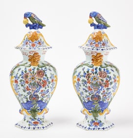 Pair of Delft Garniture Vases