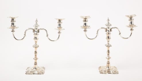 Pair of Early Silver Candelabra