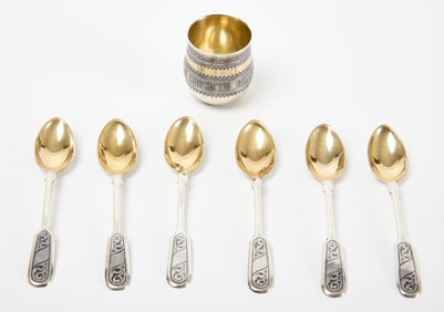 Russian Silver Cup and Six Spoons