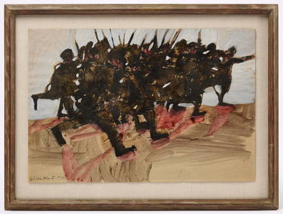 Robert Andrew Parker – Two Works on Paper: Robert Andrew Parker (1927–2024) Two pieces. The first, untitled. Watercolor and ink on paper. Signed and dated 1958 LL. Together with 'Man with Horn'. Watercolor on paper