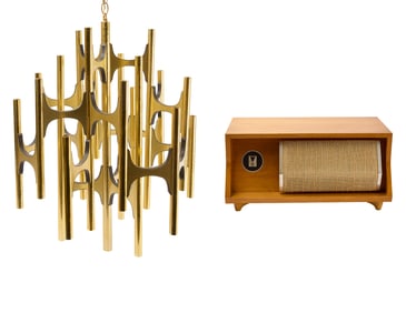 Gaetano Sciolari Chandelier with Mid-Century JBL Speaker