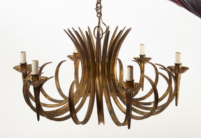 Mid-Century French Gilded Metal Chandelier