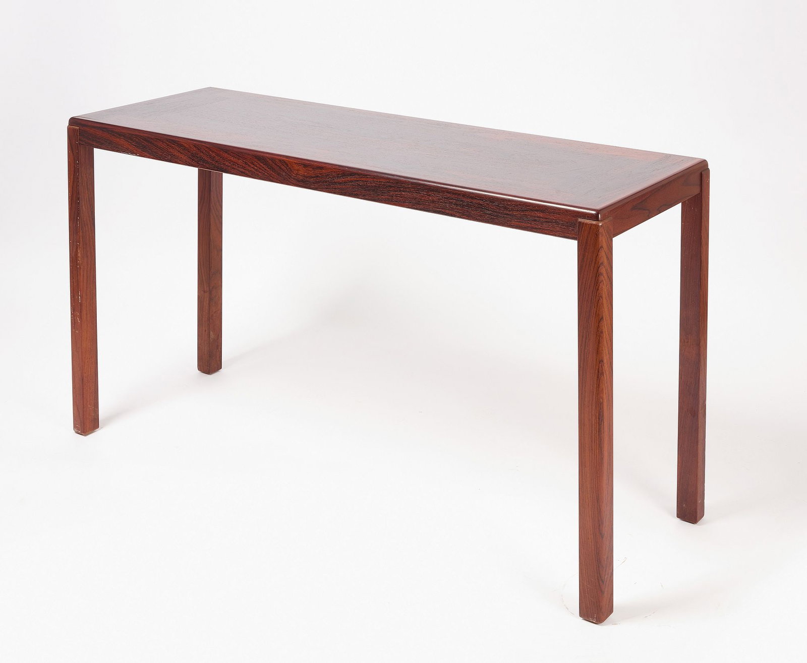 Console Table: Console table. Walnut or mahogany. H 28-1/4" W 53" D 18". Condition: Minor surface imperfections. No damage noted. Link to hi-res images: https://www.dropbox.com/scl/fo/pbs4ein39gvf7nua