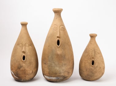 Set of Three French Mid Century Modern Face Vases