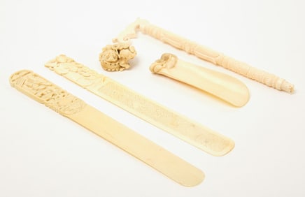 Five Carved Asian Bone Items