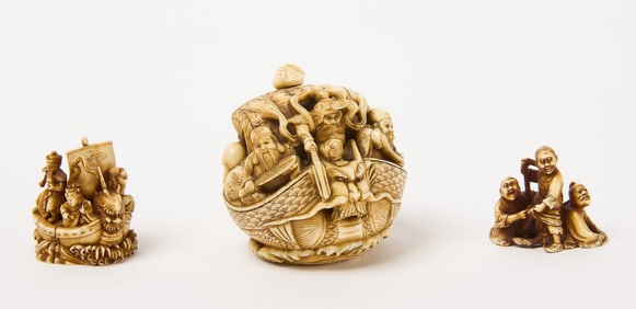 Three Netsuke with Voyagers