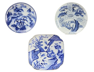 Two Antique Asian Porcelain Chargers Together with Large Asian Porcelain Dish