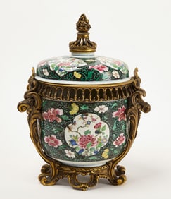 Antique Chinese Porcelain Bronze Mounted Jar