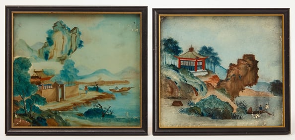Pair of Chinese Reverse on Glass Paintings