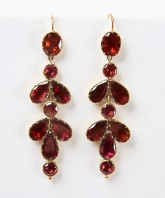 Georgian 15K Gold Foiled Garnet Earrings