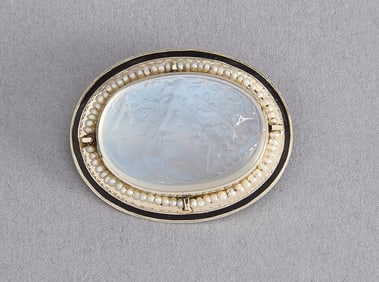 Art Deco Moonstone Double Portrait Cameo