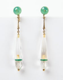 Green Onyx and Rock Crystal  Art Deco Earrings