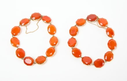 Yellow Gold and Carnelian Combination Necklace -  Double Bracelet