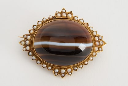 Victorian Banded Agate Brooch-Locket Combination