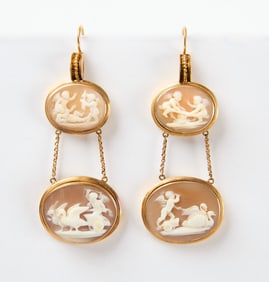 Victorian Shell Cherubs & Swans Double Cameo Pendant