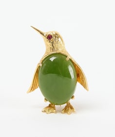 Merrin 18K Yellow Gold and Jade Penguin