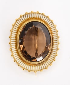 18k Gold and Smoky Quartz Brooch