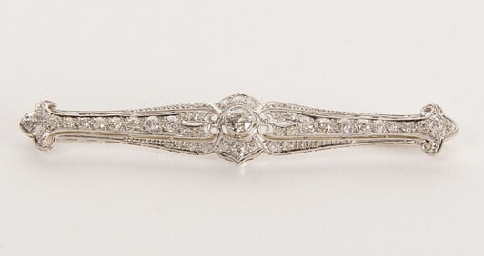 Filigree Diamonds and Platinum Bar Pin