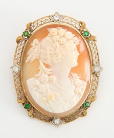 14k Seashell Cameo Brooch