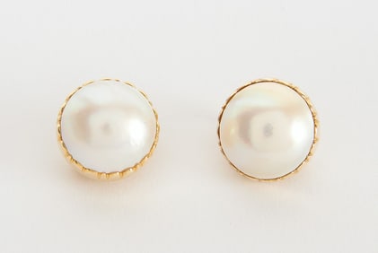 Pair 14k Mabe Pearl Clip Back Earrings