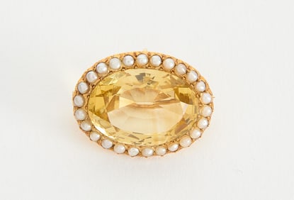 15k Citrine and Pearl Pin