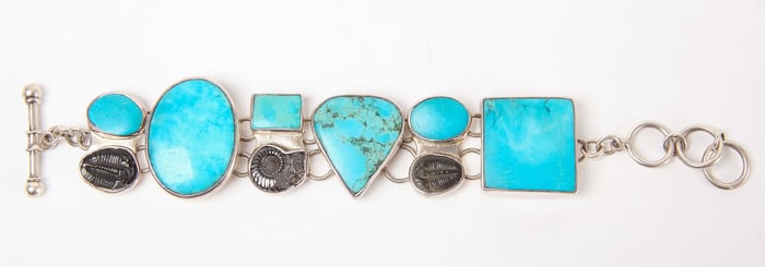 Charles Albert Sterling, Turquoise and  Fossil Bracelet