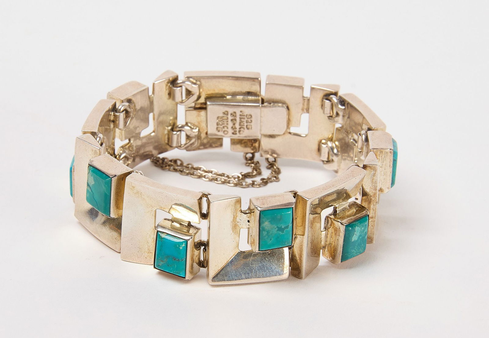 Modernist Taxco Mexico Sterling and Turquoise Bracelet (1 of 3)