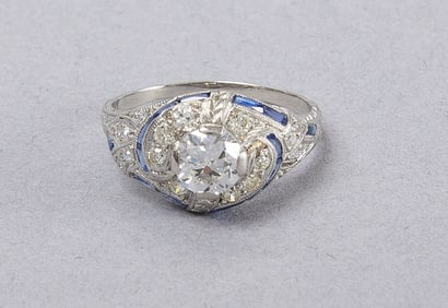 Ladies Platinum Diamond and Sapphire Ring
