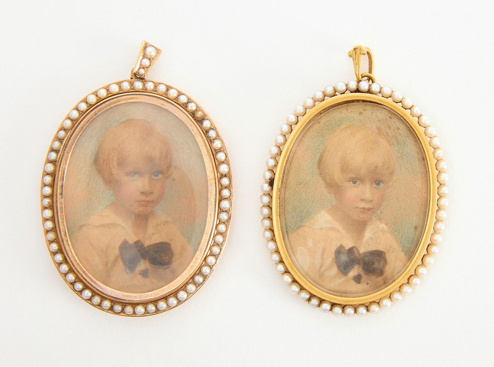 Two 18k Oval Pendants with Early Painted Miniature Portraits (1 of 3)